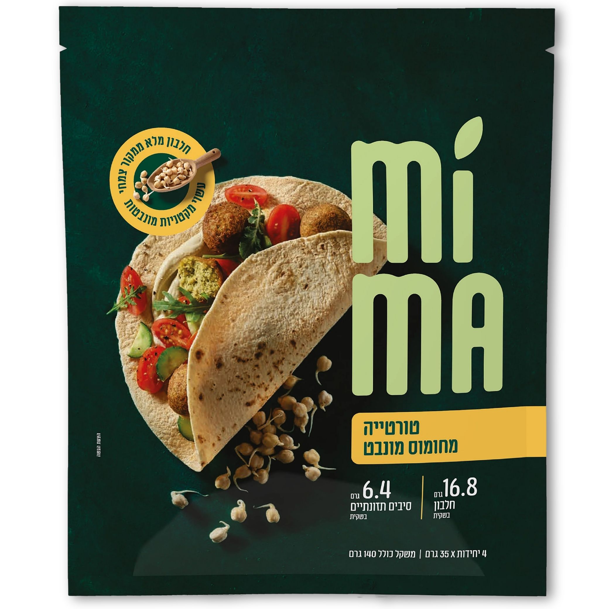 MIMA טורטייה מחומוס מונבט מלאה חלבון וסיבים תזונתיים